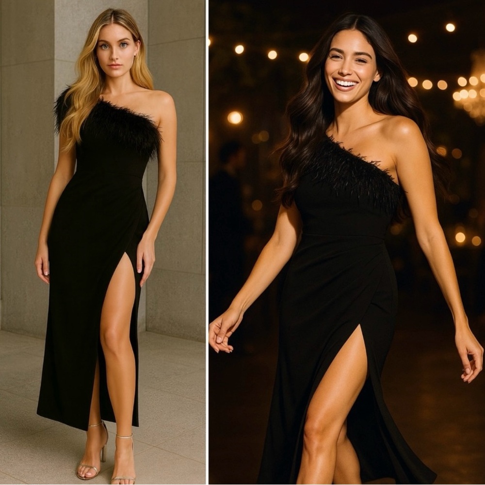 Mac Duggal Black One-Shoulder Midi Dress
